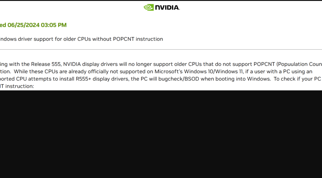 NVIDIA Driver Forces POPCNT Support