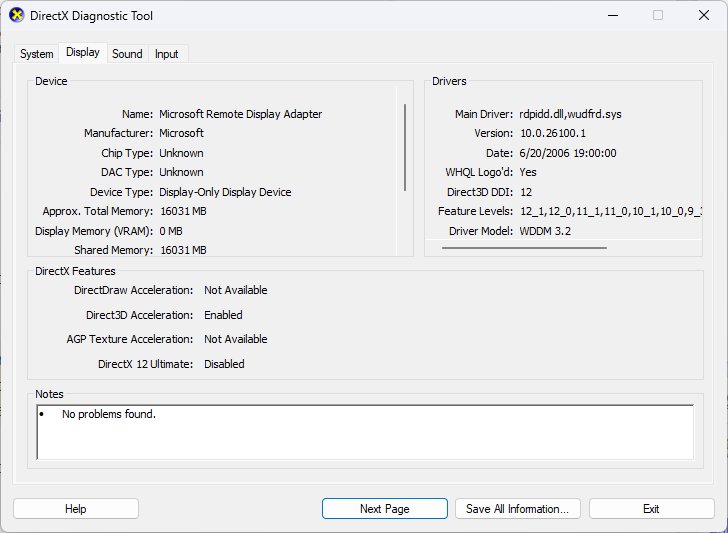Dxdiag Shows WDDM Version Info