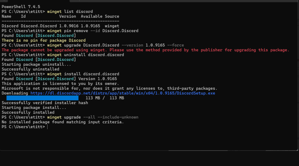 WinGet Discord Update End-Around