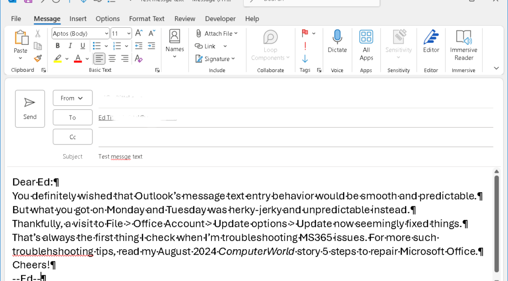 Outlook Text Input Lag Comes & Goes